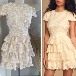 Lulus Worth the Wait Cream Sequin Ruffled Mini Dress
